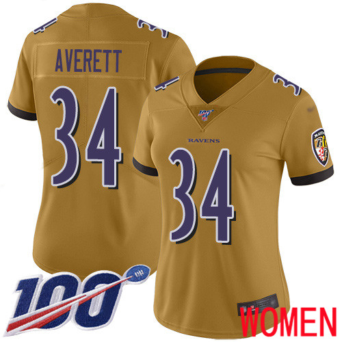 Baltimore Ravens Limited Gold Women Anthony Averett Jersey NFL Football #34 100th Season Inverted Legend->youth nfl jersey->Youth Jersey